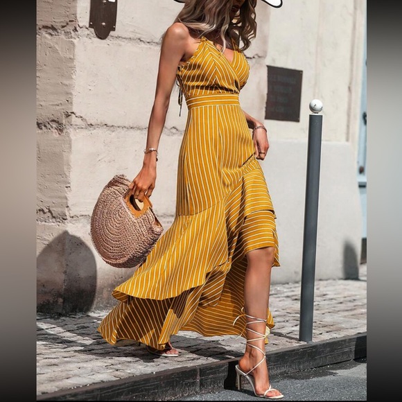 Boho striped ruffle trim maxi dress - Picture 4 of 16